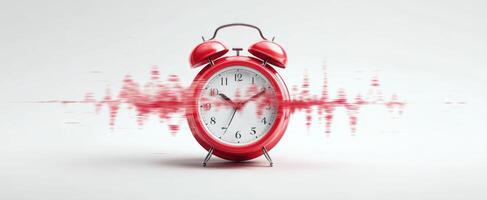The Red Alarm Clock with Sound Wave Illustration Representing Time Awareness. photo