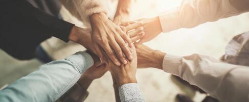 The Hands of Unity Showcasing Teamwork and Collaboration in a Professional Setting photo