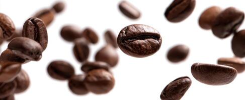 The floating coffee beans creating an aromatic atmosphere in the air. photo