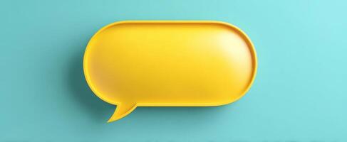 The vibrant yellow speech bubble on a fresh blue background photo