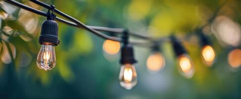 The enchanting string lights creating a warm ambiance in a garden setting. photo