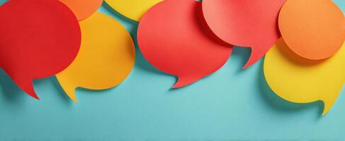 The vibrant speech bubbles creating a lively and colorful communication backdrop. photo