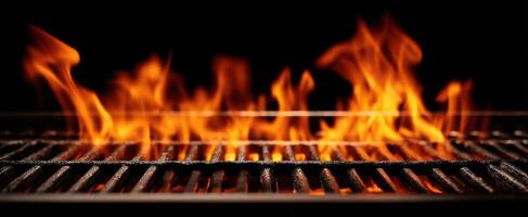 The fiery barbecue grill igniting flames for a perfect cooking experience photo