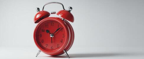 The vibrant red alarm clock symbolizing the importance of time management. photo