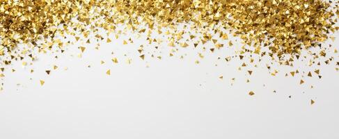 The shimmering gold glitter cascading elegantly on a white background. photo