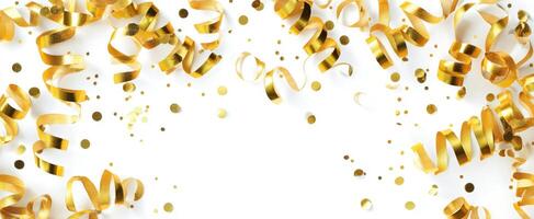 The shimmering gold streamers and confetti create a festive celebration backdrop. photo