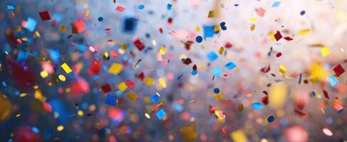 The colorful confetti creating a joyful celebration atmosphere in the air. photo