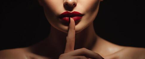 The captivating allure of a woman's lips in a moment of silence. photo