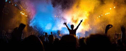 The stunning concert atmosphere with vibrant lights and an energetic crowd. photo