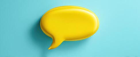 The vibrant yellow speech bubble against a bright blue background photo