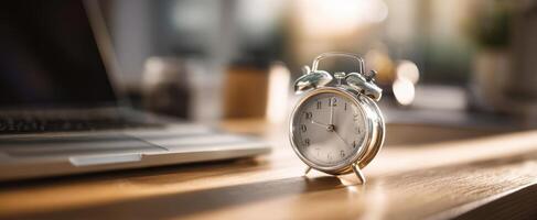The alarm clock signaling moments of productivity in a modern workspace. photo