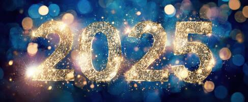 The sparkling representation of the year 2025 against a vibrant background. photo