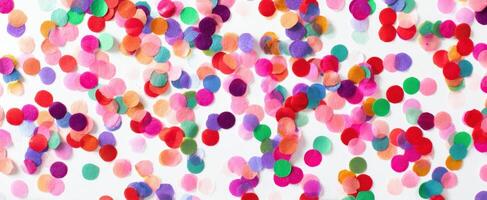 The vibrant confetti scattered across a bright white background. photo