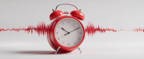 The alarm clock with a soundwave symbolizing urgency and time awareness. photo