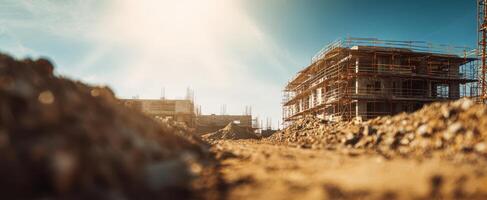 The construction site under a bright sun showcasing progress and development. photo