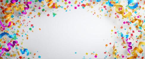 The vibrant confetti and streamers creating a festive celebration atmosphere photo