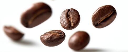 The Floating Coffee Beans Captured in High Detail Against a Minimal Background photo