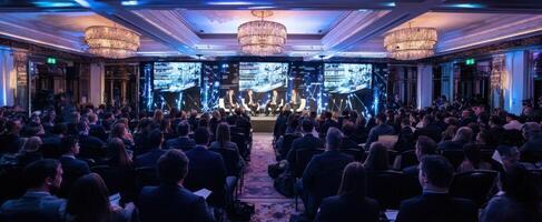 The engaging panel discussion at a corporate technology conference. photo