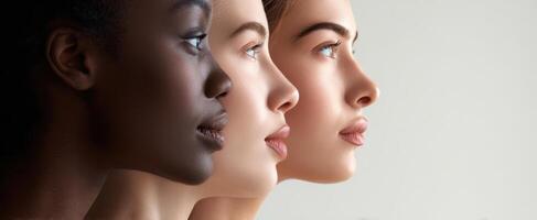The beautiful profiles of diverse women showcasing unity and strength. photo