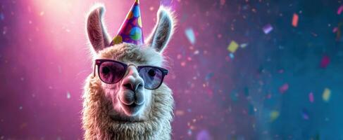 The Llama Wearing Sunglasses and a Party Hat Celebrating in Style photo