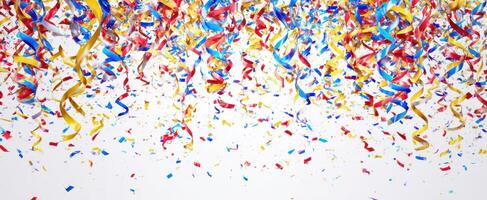The colorful confetti and streamers create a festive celebration atmosphere. photo