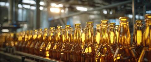 The sparkling bottles in a modern beverage manufacturing facility under bright lights photo