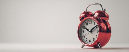 The classic red alarm clock highlighting the importance of time management. photo
