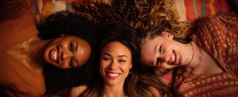 The joyful gathering of friends celebrating their unique bond and diversity. photo