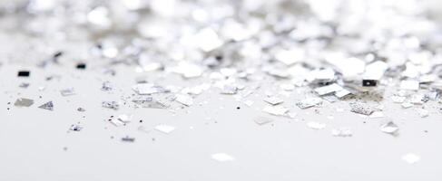 The sparkling glitter scattered across a clean surface for festive decoration. photo