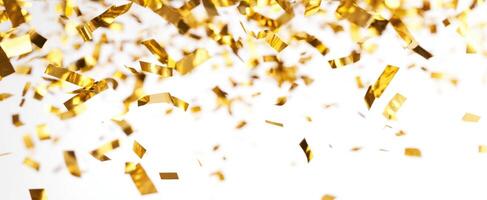 The golden confetti raining down on a bright celebratory background. photo