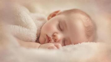 The peaceful sleeping baby wrapped in a cozy blanket. photo