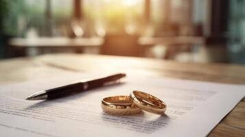 The marriage rings symbolizing love and commitment on a wedding document photo