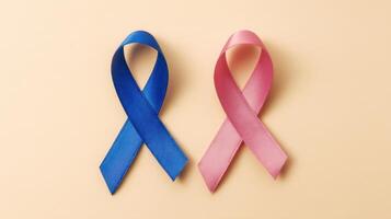 The blue and pink ribbons symbolizing awareness and support for various causes. photo