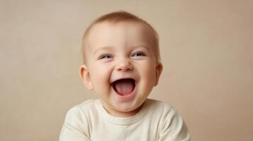 The joyful baby with a bright smile radiating happiness and innocence. photo