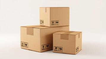 The stacked cardboard boxes ready for shipping and storage. photo