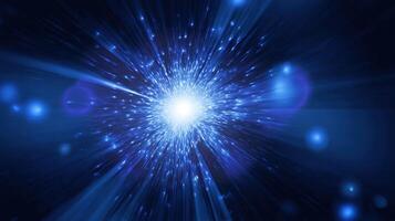 The Dynamic Burst of Cosmic Light in a Vivid Blue Background photo