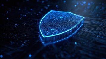 The digital shield representing advanced cybersecurity in a futuristic design. photo