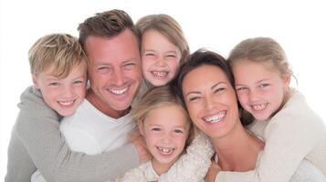 The joyful family enjoying a moment of togetherness and laughter in a bright setting. photo