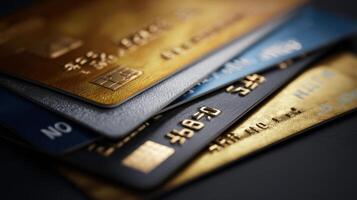 The collection of metallic credit cards showcasing modern payment methods. photo