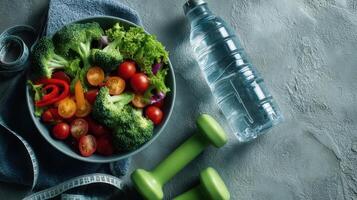 The vibrant bowl of fresh vegetables for a healthy lifestyle and fitness journey. photo