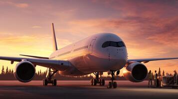The airplane captured beautifully against a stunning sunset backdrop. photo