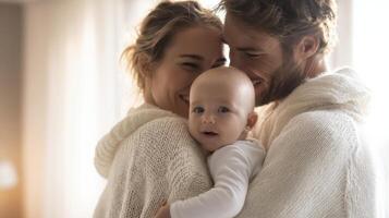 The loving family embracing their precious baby in a cozy setting. photo
