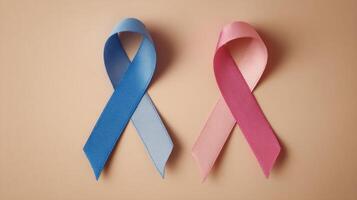 The Blue and Pink Ribbons Symbolizing Awareness and Support for Health Issues. photo
