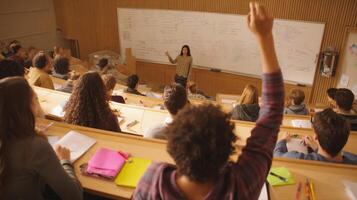 The engaged students participating in a dynamic classroom discussion led by their teacher. photo