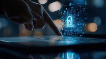 The modern digital lock symbolizing cybersecurity in a high-tech environment. photo