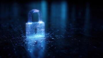 The glowing digital padlock representing modern cybersecurity and data protection. photo