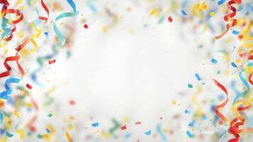 The vibrant confetti and streamers create a festive atmosphere for celebration. photo