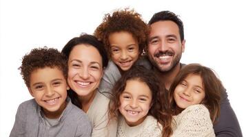 The joyful family portrait showcasing love and connection among parents and children. photo