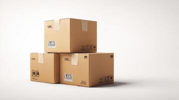 The stacked cardboard boxes ready for shipping or storage solutions. photo