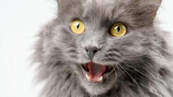 The adorable gray cat showcasing a lively and charming expression. photo